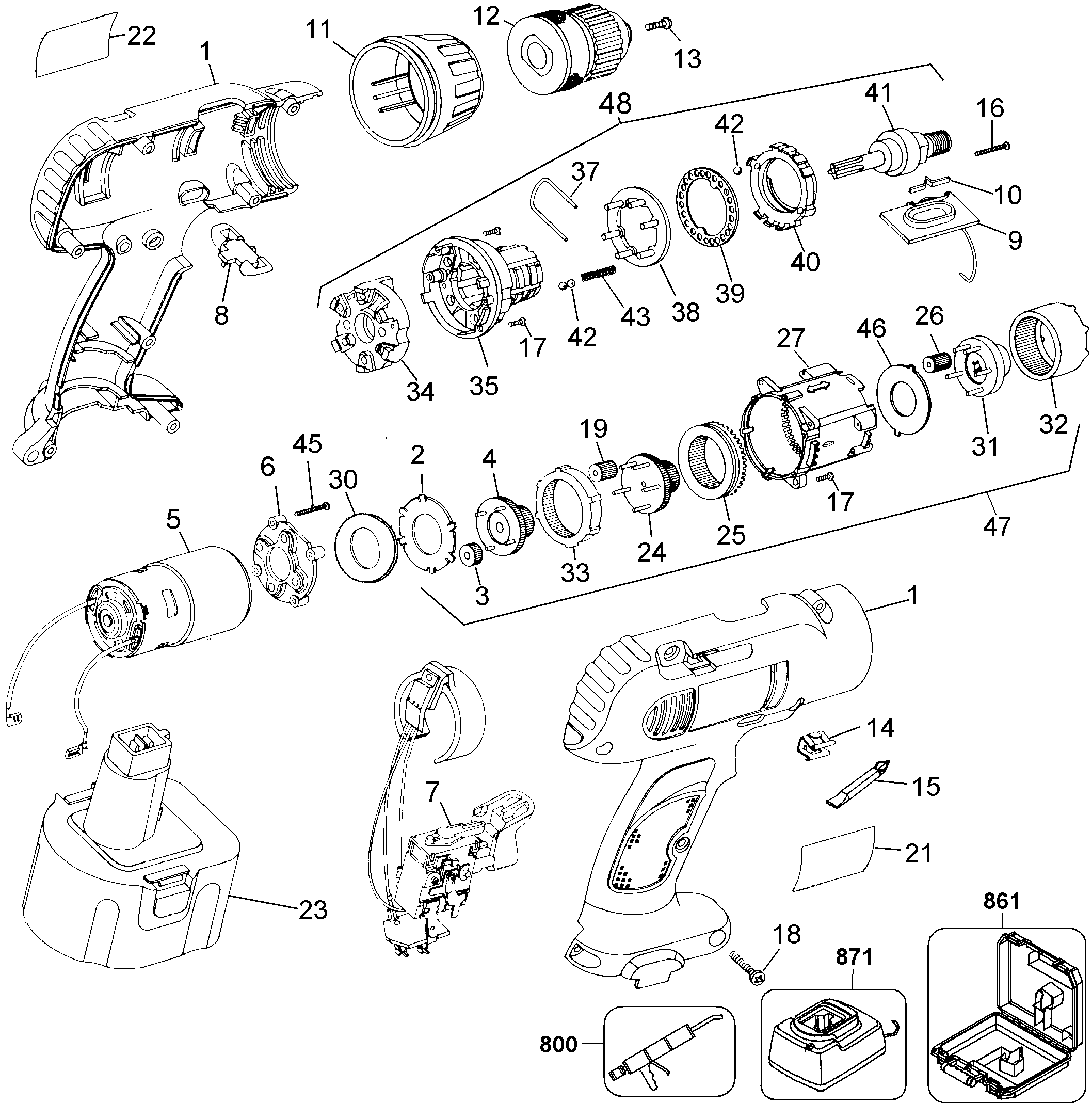 Page A Diagram and Parts List for DW953K 3 DeWALT Electric Drill