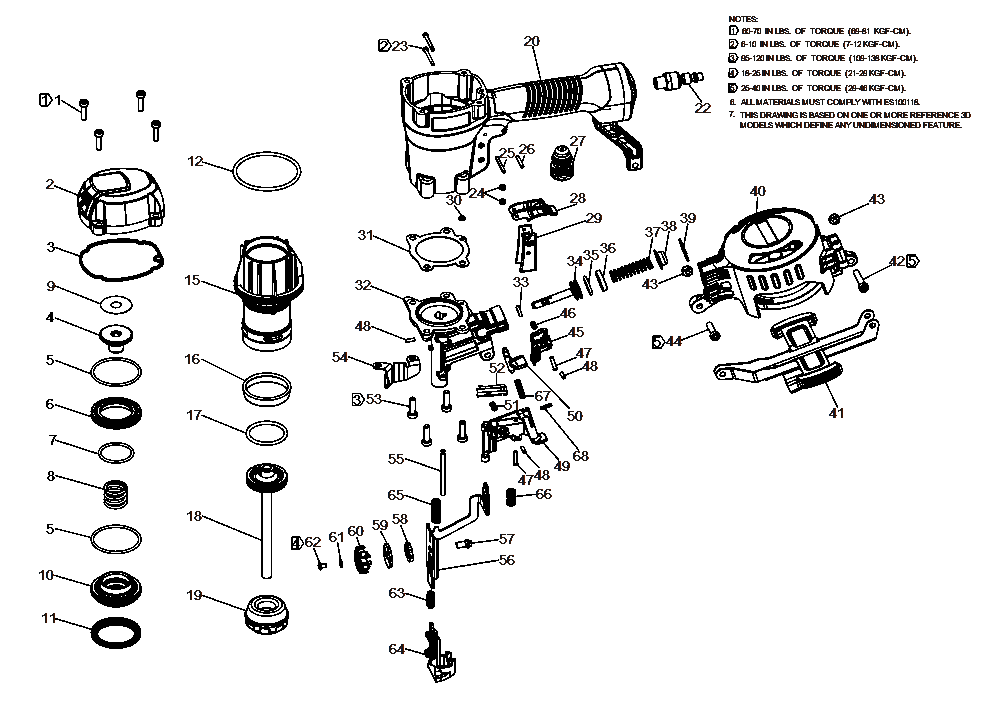 Section 1 Diagram and Parts List for DW46RN Type 1 DeWALT Nailer