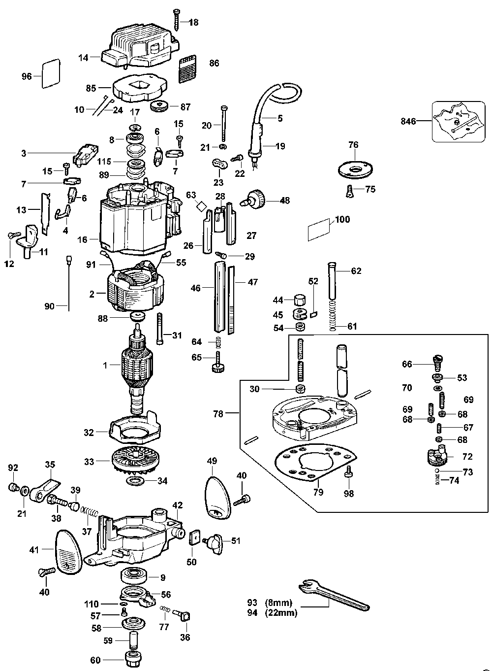 Exploded Diagram A Diagram and Parts List for D625-04 Type 2 DeWALT Router