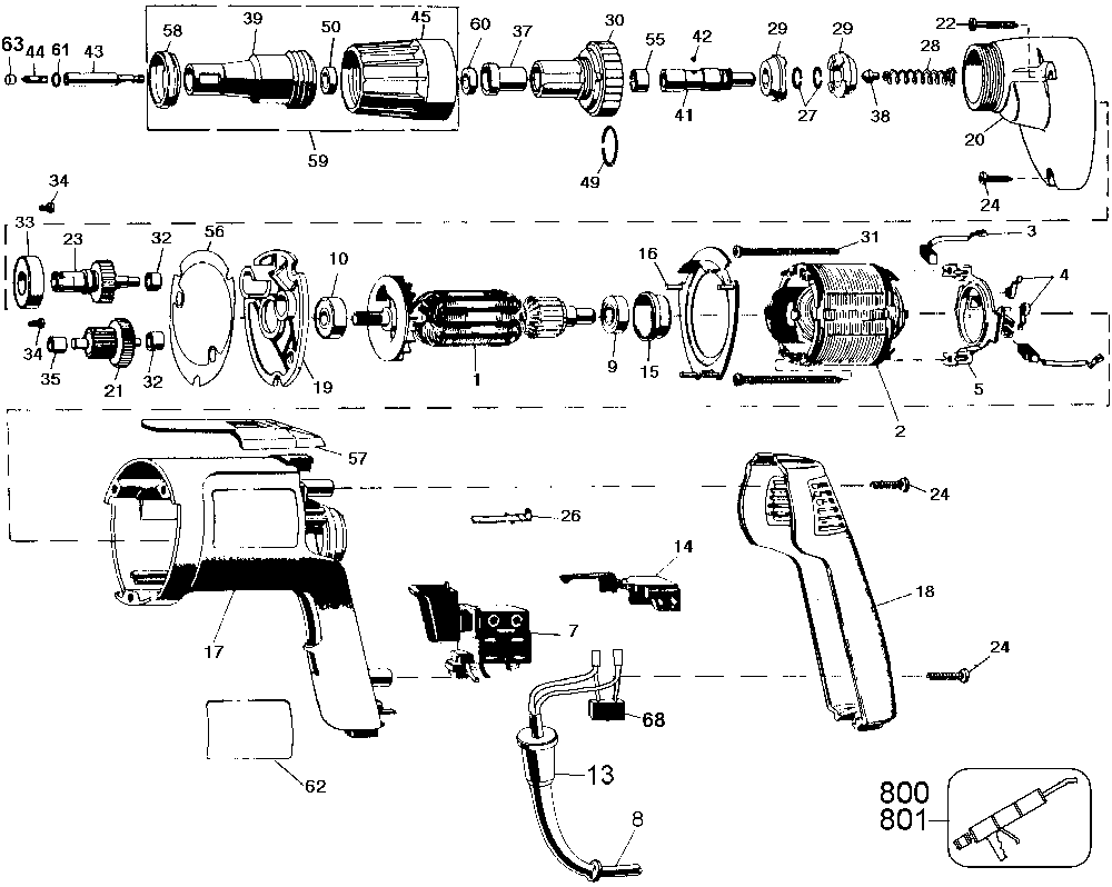 Exploded Diagram A Diagram and Parts List for DW270-46 Type 1 DeWALT Electric Drill