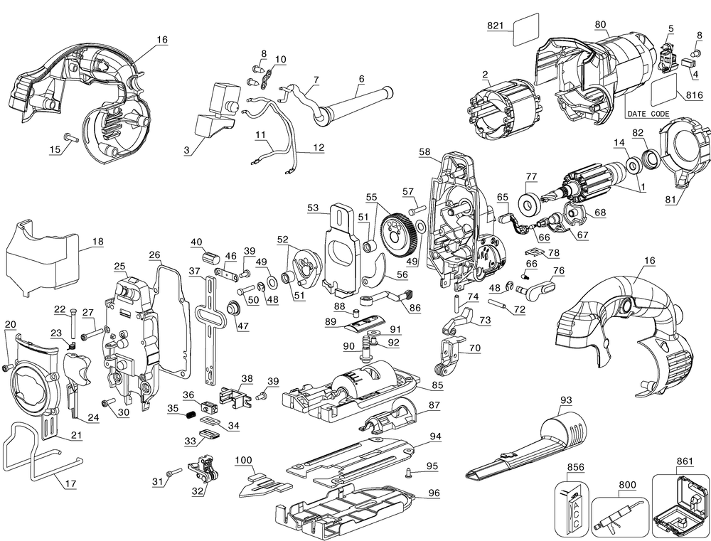 Diagram Diagram and Parts List for DW331KR Type 11 DeWALT Jig Saw
