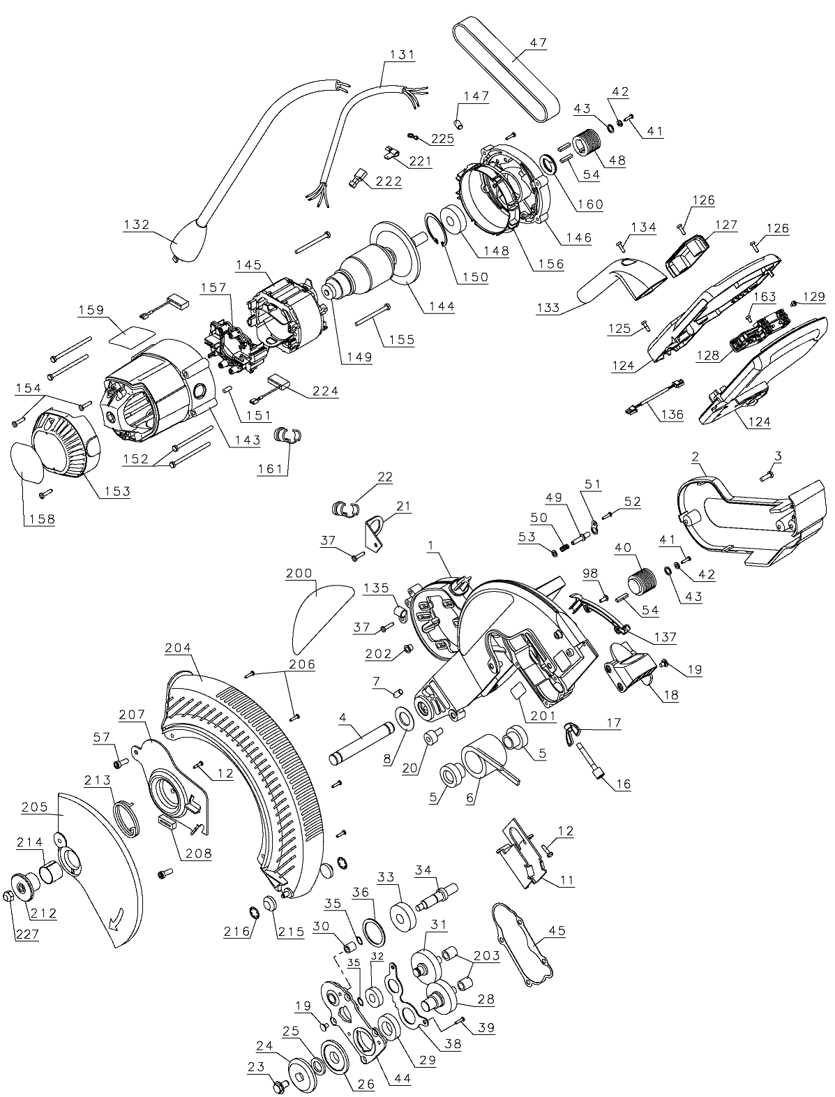 Default Diagram and Parts List for DW718-B2 Type 2 DeWALT Miter Saw