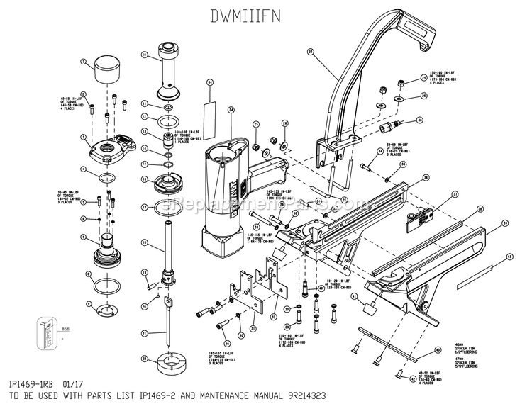 Page A Diagram and Parts List for DWMIIIFN 17030000 and Higher DeWALT Nailer