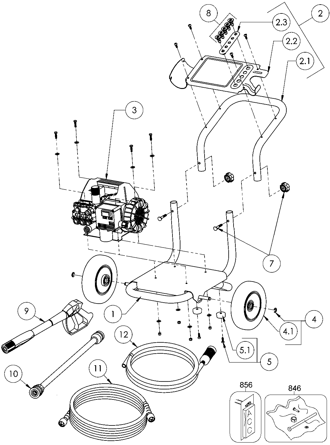 Default Diagram and Parts List for DXPW1200E Type 0 DeWALT Pressure Washer