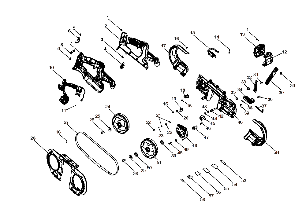 Diagram Diagram and Parts List for DCS378B Type 1 DeWALT Band Saw