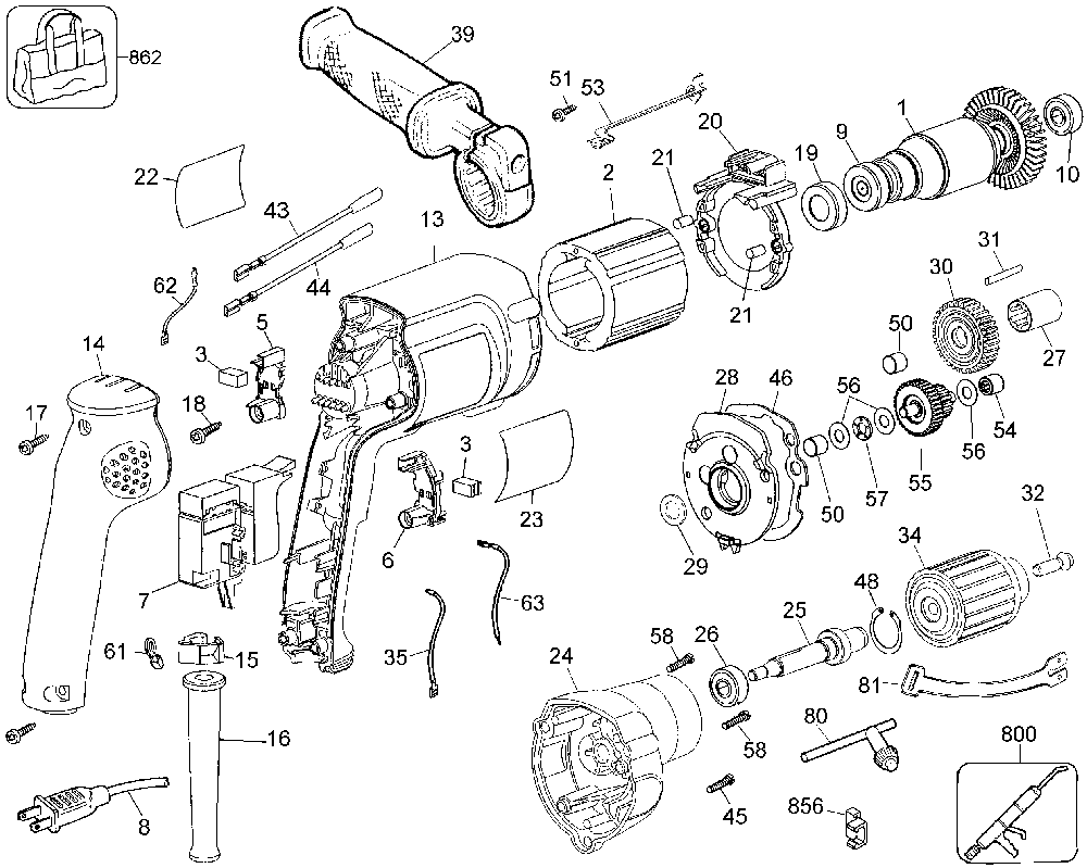 Page A Diagram and Parts List for DW235G Type 4 DeWALT Electric Drill