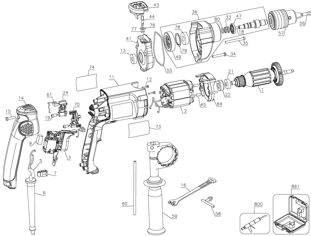 Diagram Diagram and Parts List for DW511R Type 6 DeWALT Hammer Drill