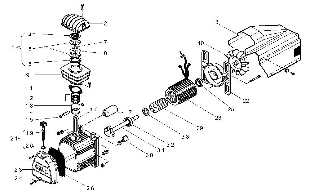 Exploded Diagram A Diagram and Parts List for D55153 Type 8 DeWALT Compressor