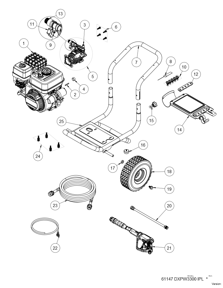 Exploded Diagram A Diagram and Parts List for DXPW3300 Type 0 DeWALT Pressure Washer