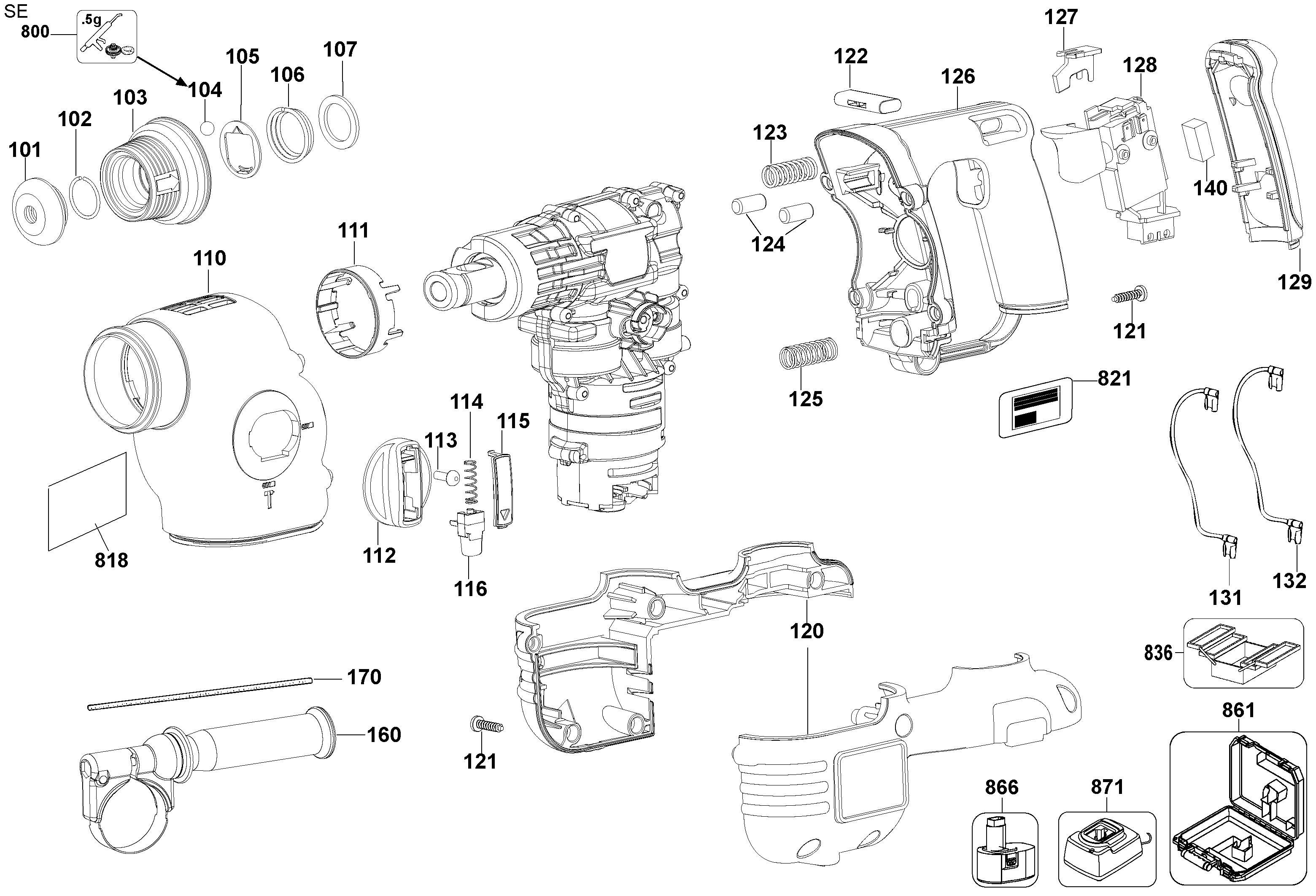 Page A Diagram and Parts List for DC212KL 2 DeWALT Hammer