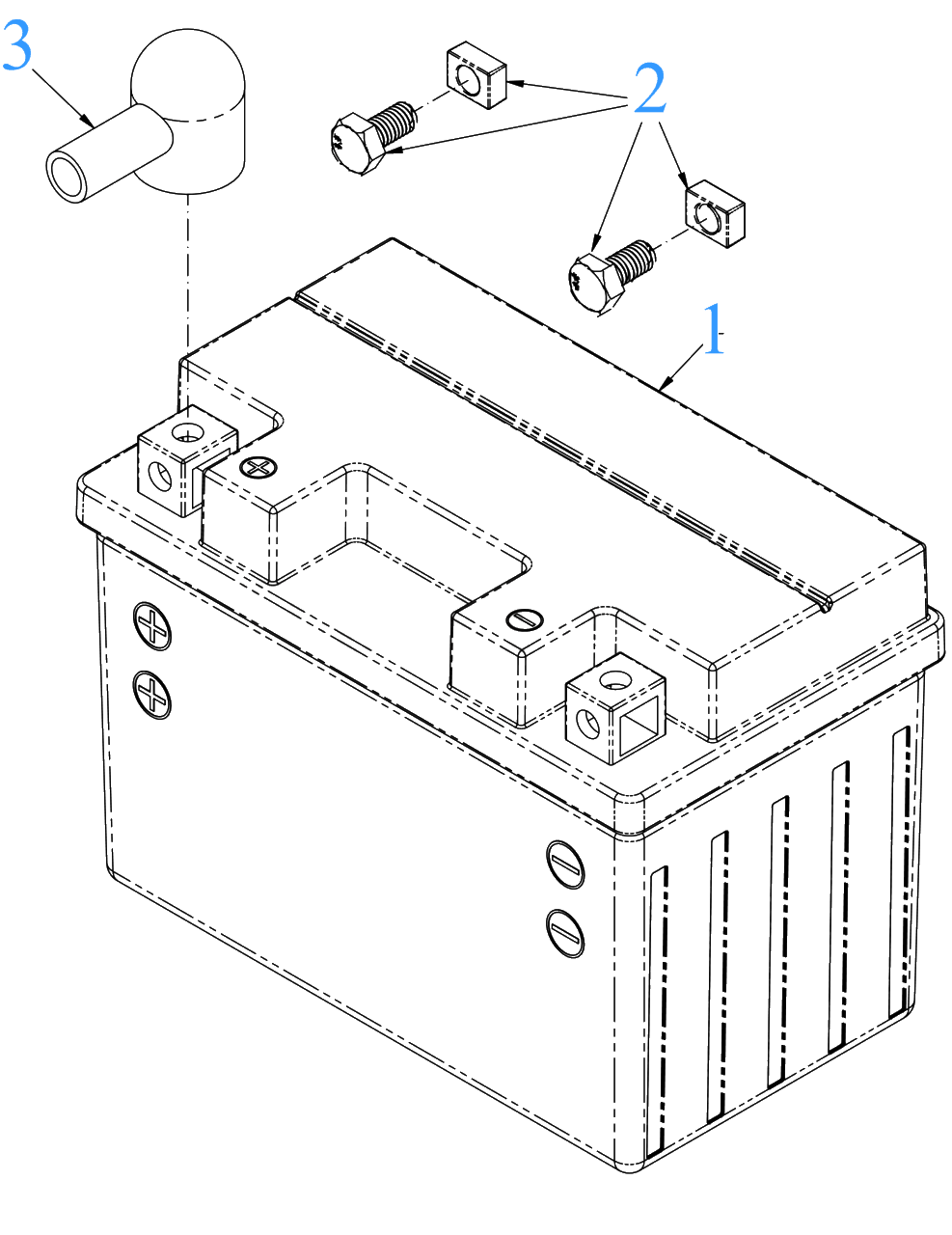 Battery Diagram and Parts List for DXGZ148P (47AHBCA6038)(2022) DeWALT Lawn Tractor