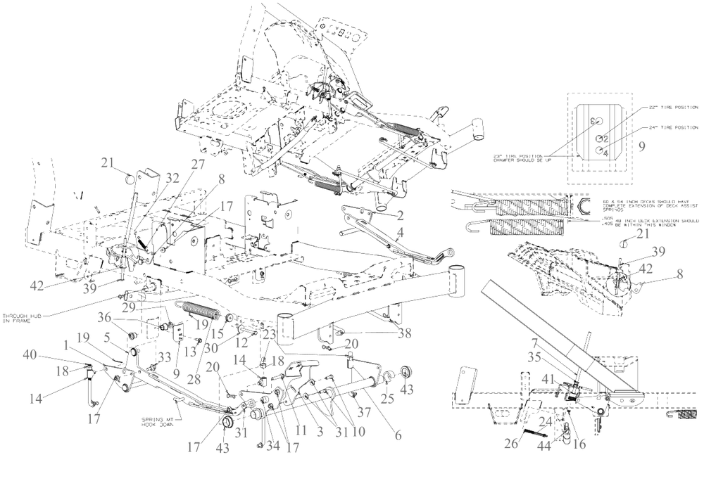 Deck Lift Diagram and Parts List for DXGZ254P (47AKBCA7038)(2022) DeWALT Lawn Tractor