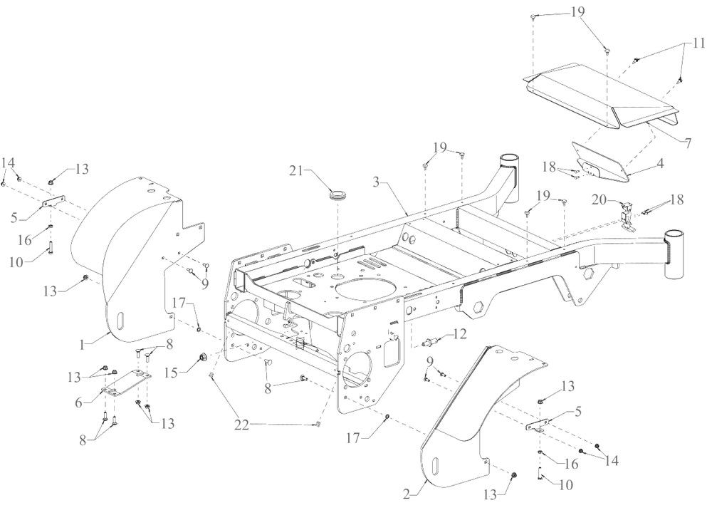 Frame Diagram and Parts List for DXGX554P (53AL8CS7038)(2021) DeWALT Lawn Tractor