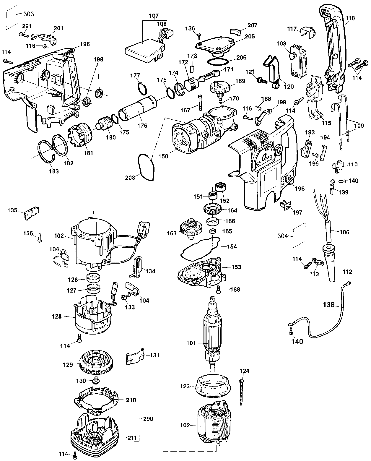 Default 2 Diagram and Parts List for DW541K220 Type 103 DeWALT Hammer