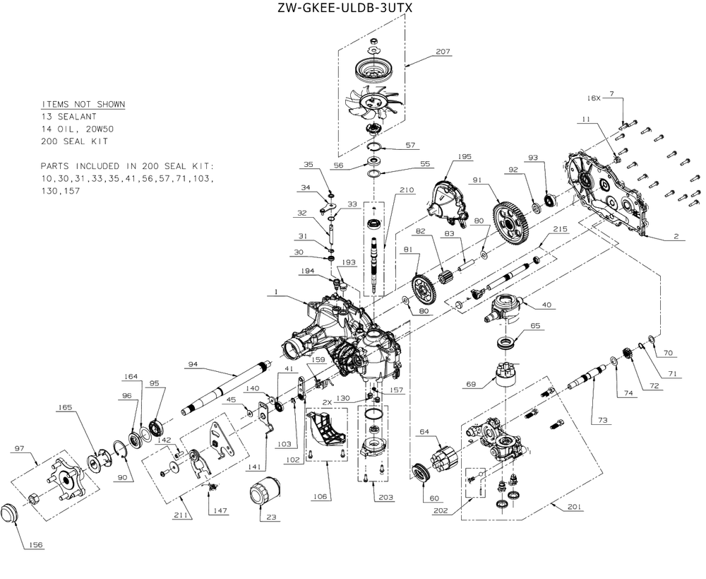 Transmission (Rh) Diagram and Parts List for DXGZ254P (47AKBCA7038)(2022) DeWALT Lawn Tractor