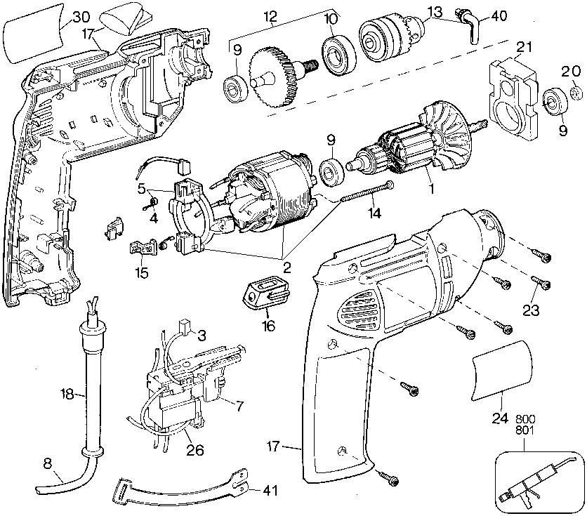 Default Diagram and Parts List for DW105-35 Type 1 DeWALT Boring Machine