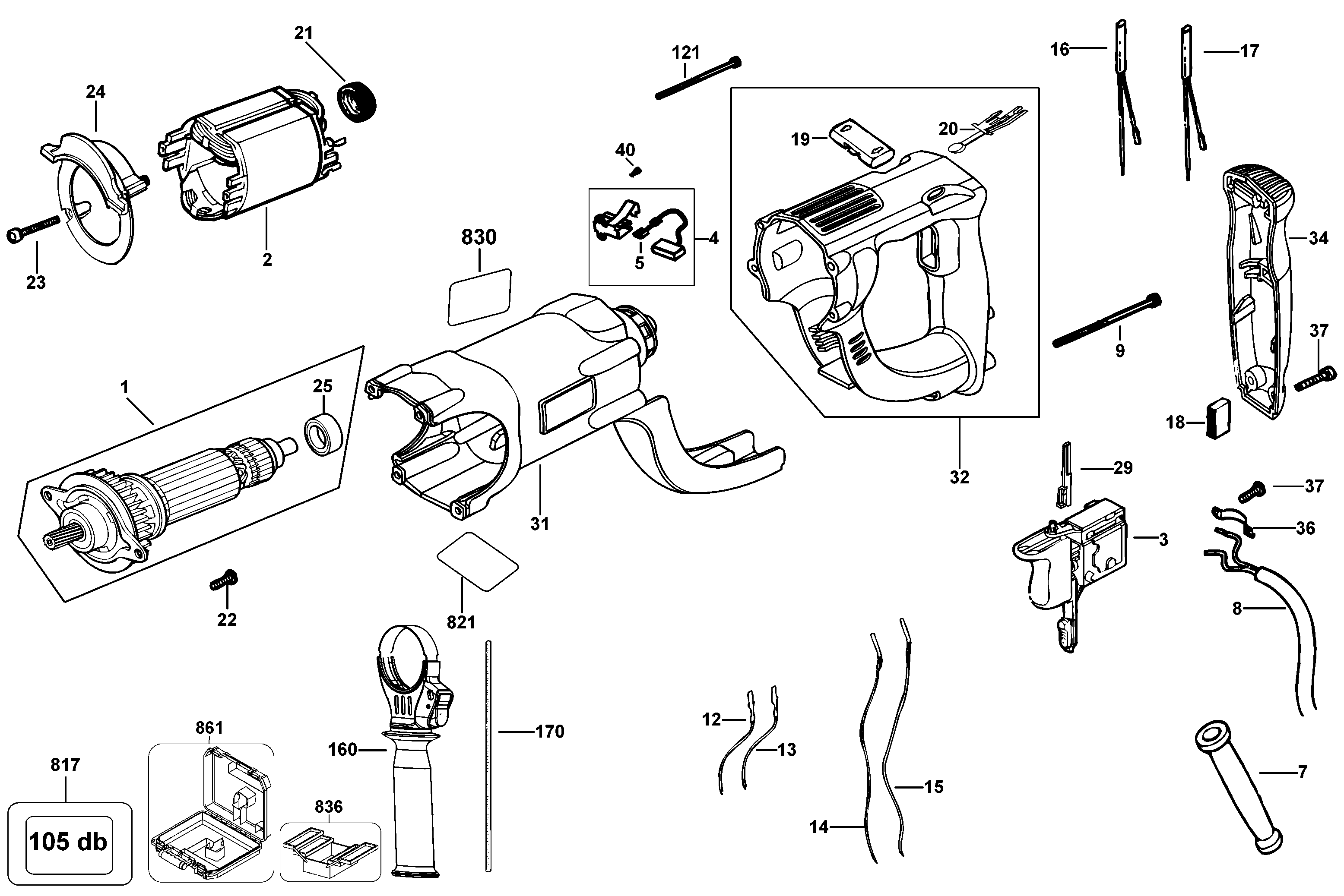 Page B Diagram and Parts List for D25213K-B2 10 DeWALT Hammer