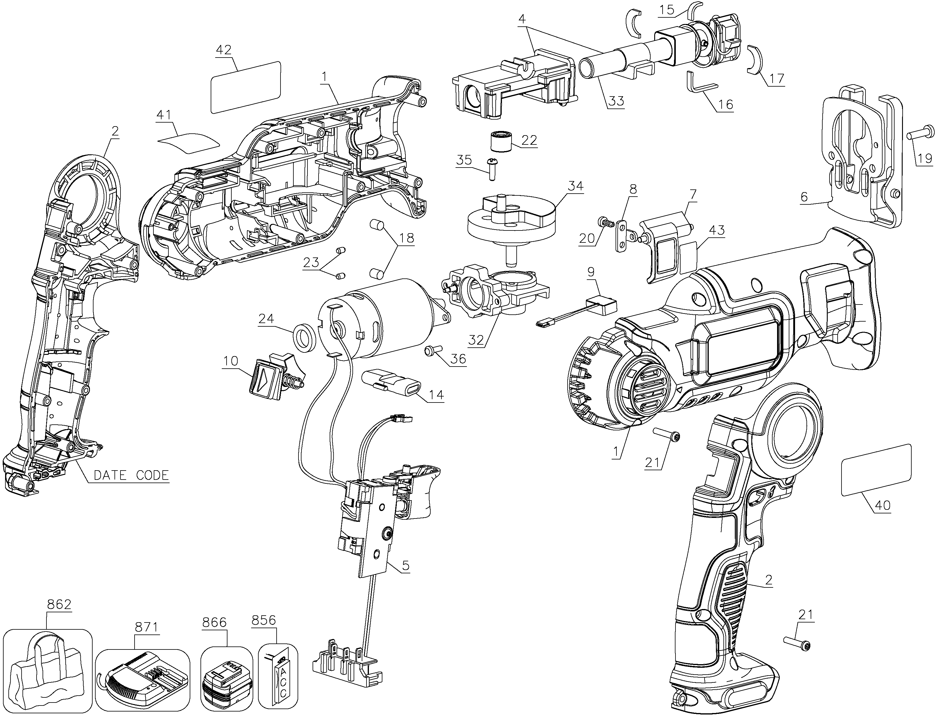 Page A Diagram and Parts List for DCS310B 2 DeWALT Reciprocating Saw