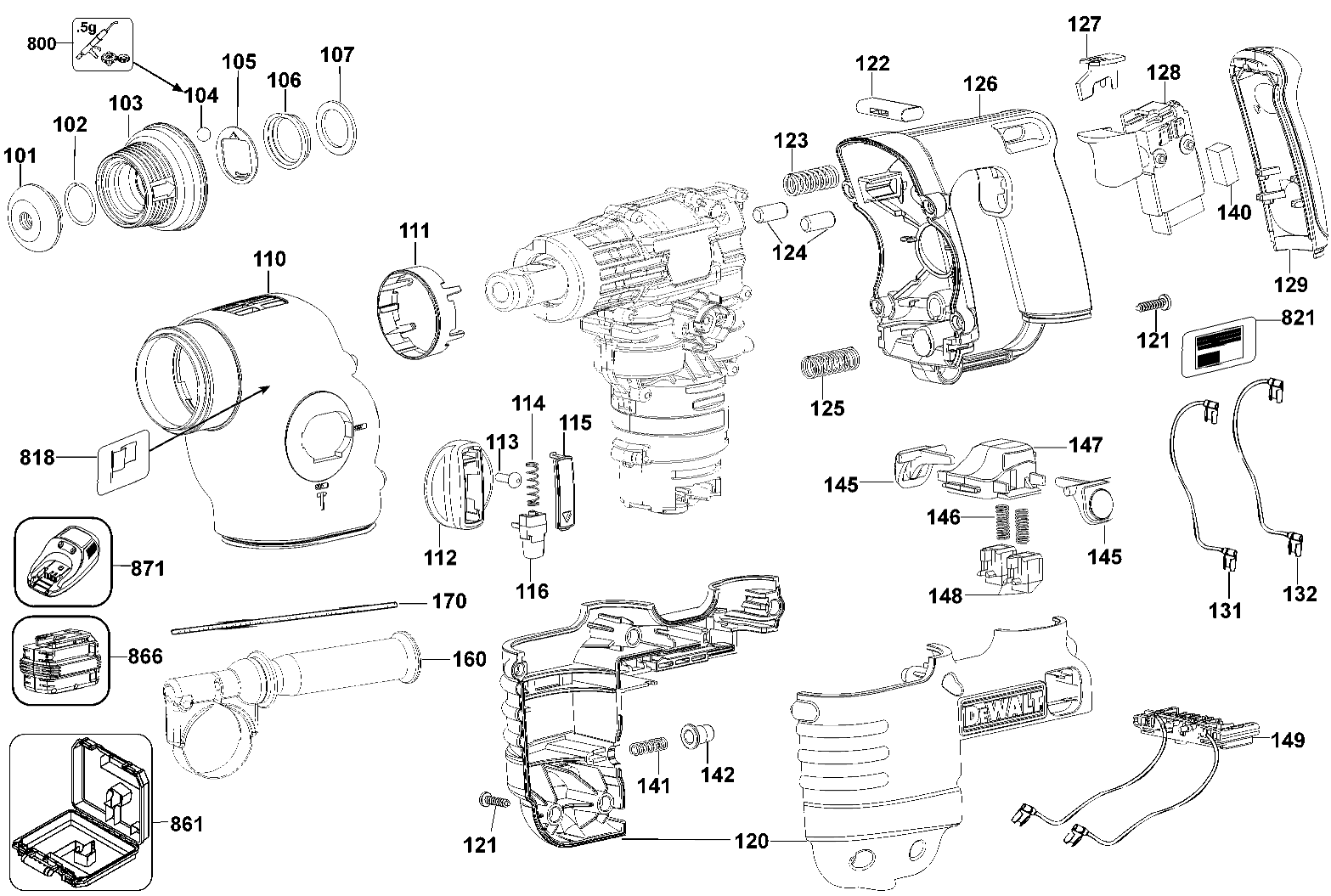 Default 2 Diagram and Parts List for DC222KA Type 1 DeWALT Compressor