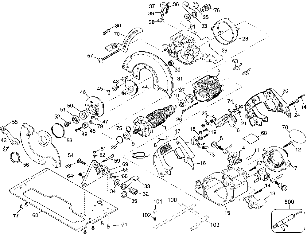 Exploded Diagram A Diagram and Parts List for DW389-AU Type 1 DeWALT Circular Saw