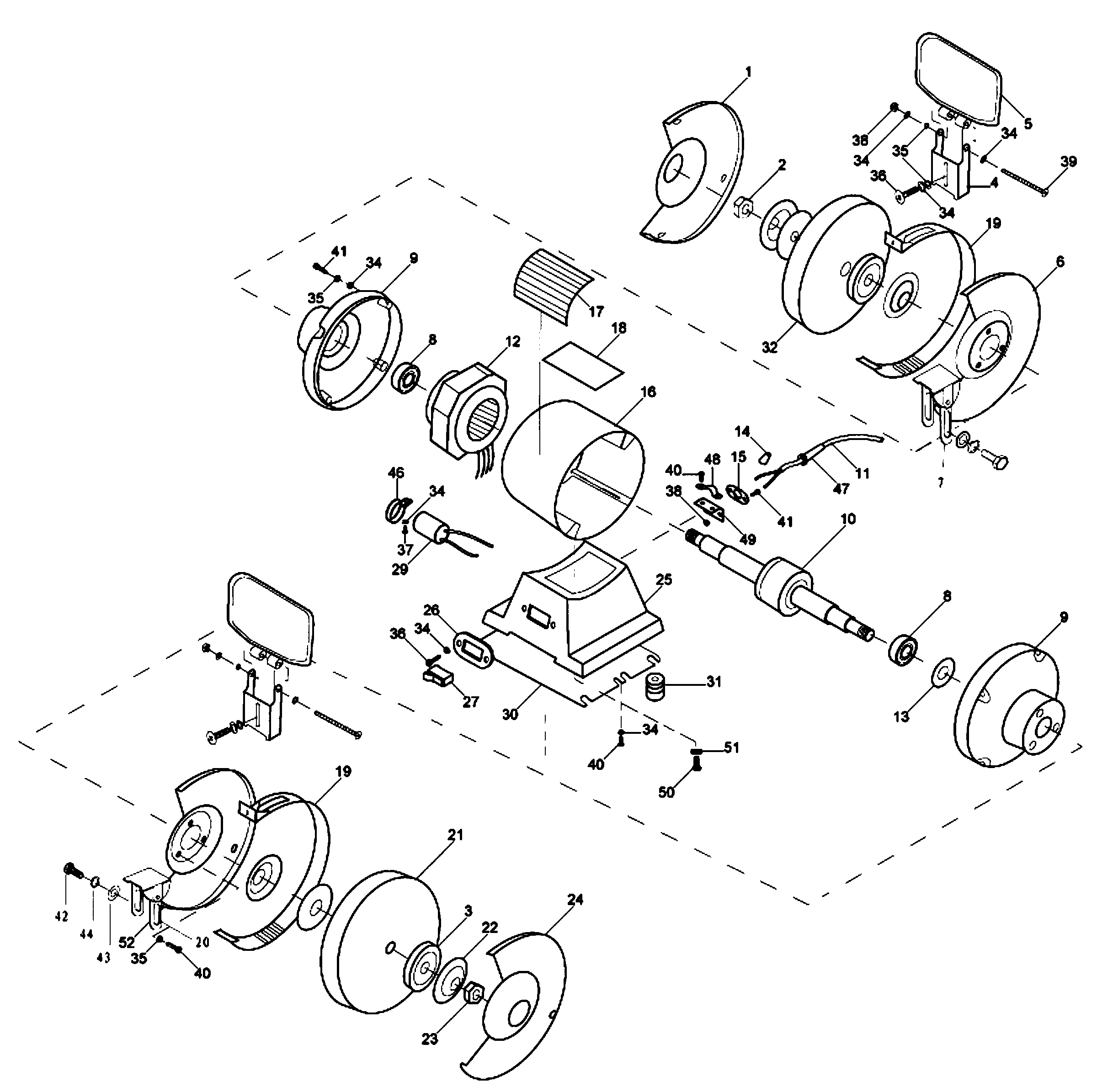 Default Diagram and Parts List for DW752-B2 Type 1 DeWALT Grinder