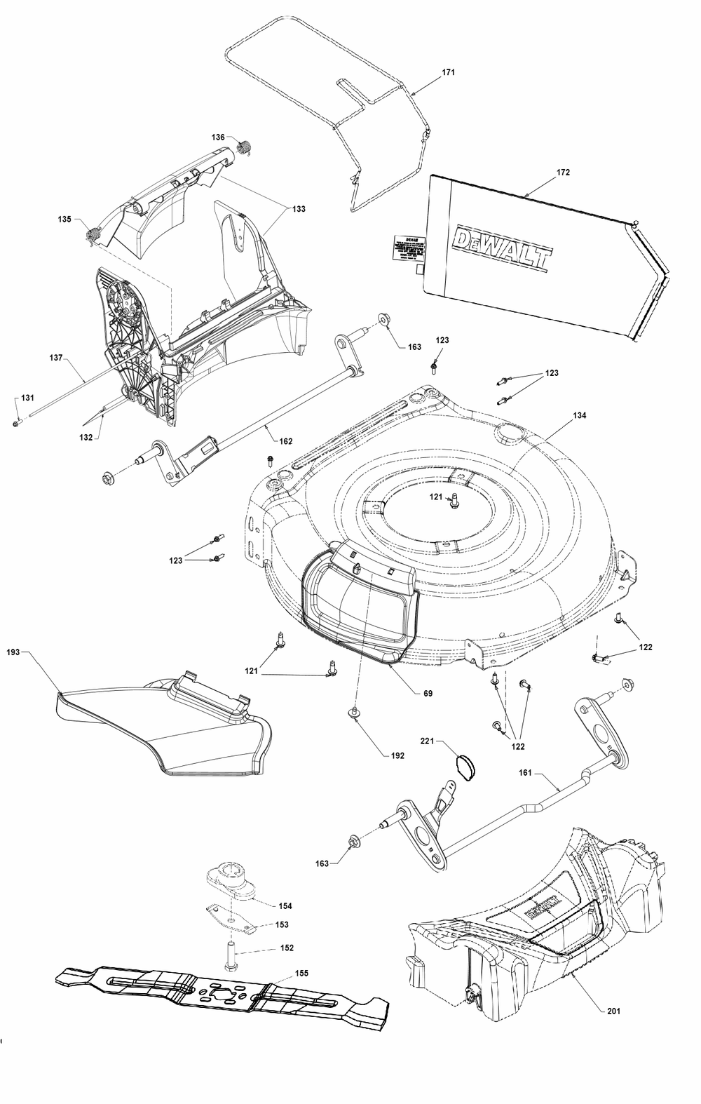 Diagram Diagram and Parts List for DCMWP233U2-CA Type 1 DeWALT Lawn Mower