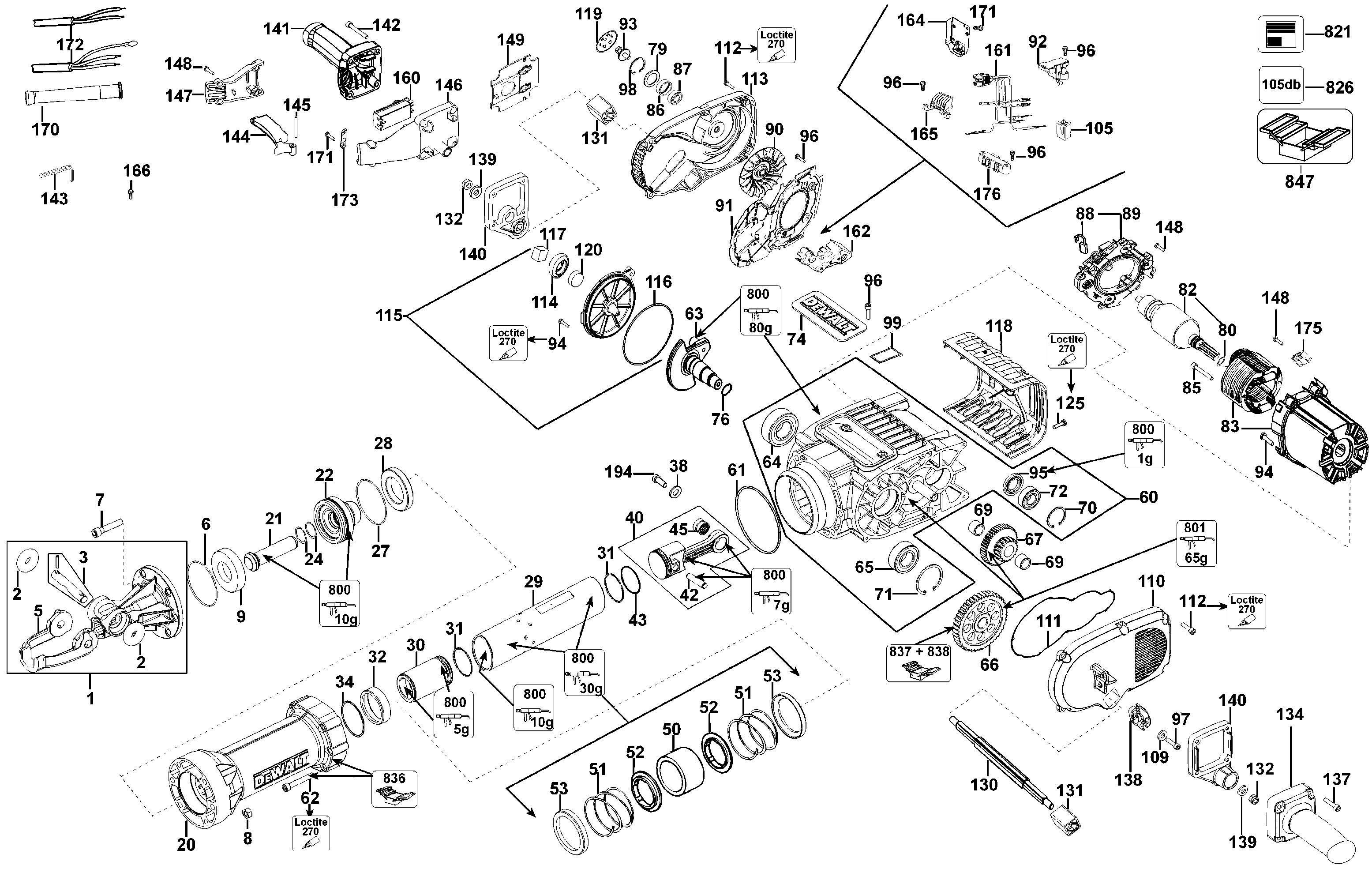 Page A Diagram and Parts List for D25980-B2 2 DeWALT Demolition Hammer