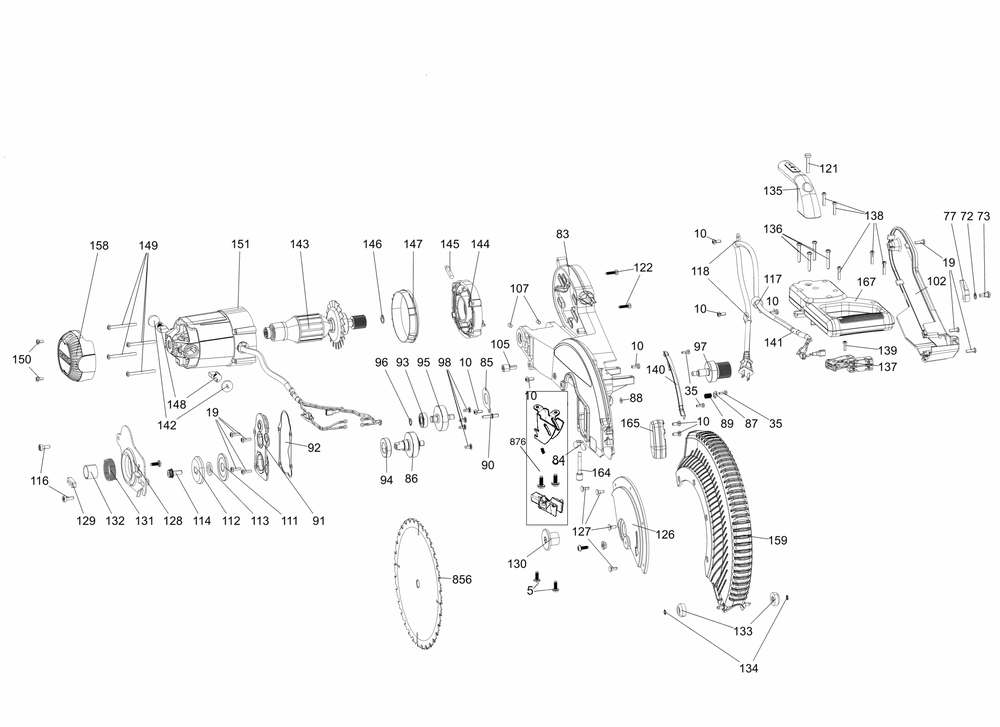 Section 1 Diagram and Parts List for DWS779 Type 23 DeWALT Saw