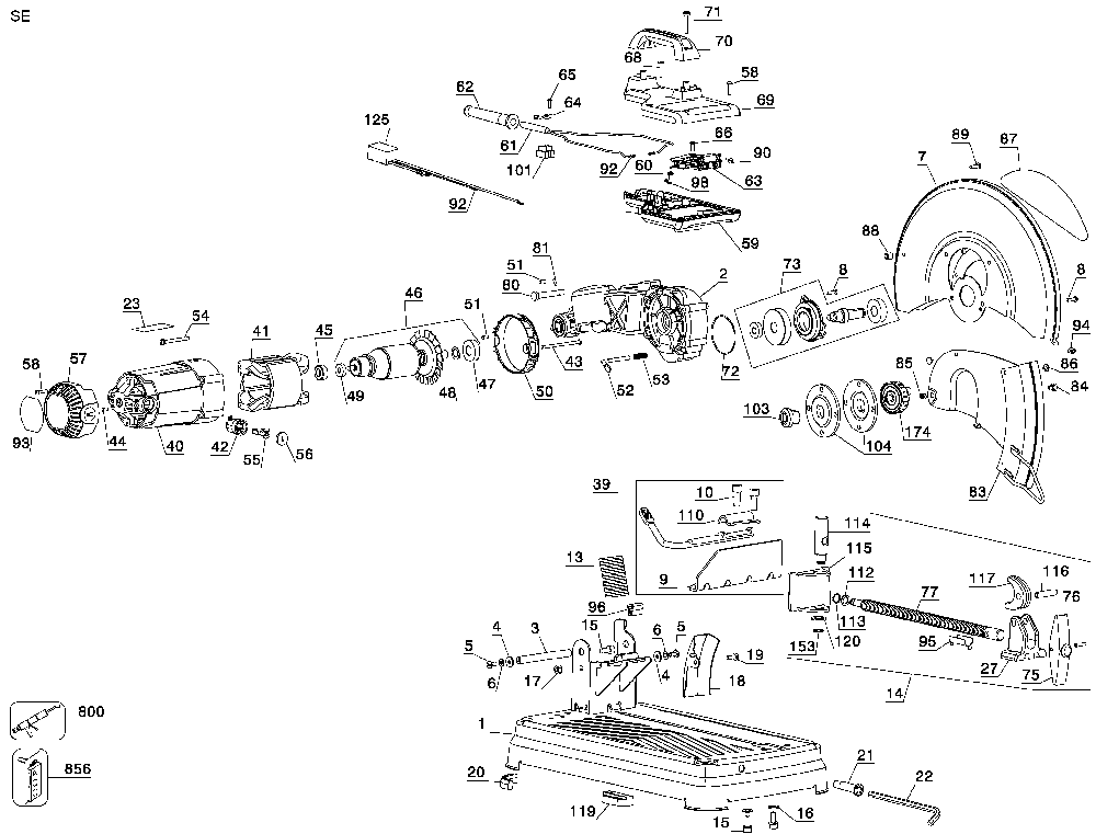 Page A Diagram and Parts List for GR871 Type 3 DeWALT Chop Saw