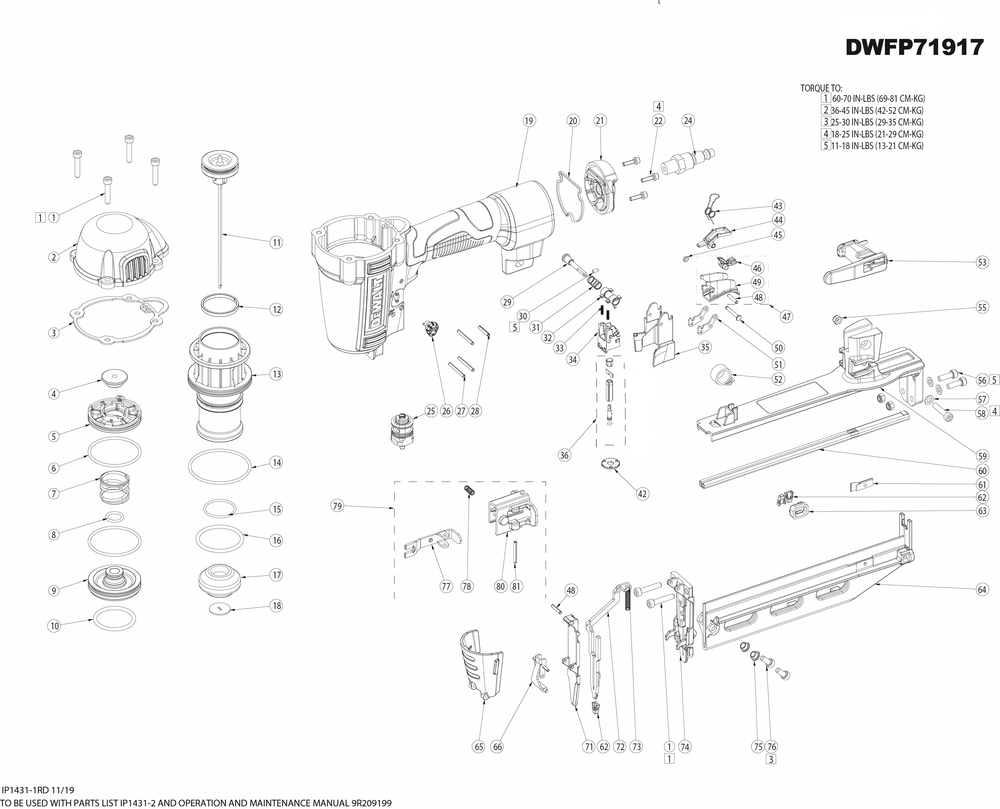 Diagram Diagram and Parts List for DWFP71917R 20003001 and higher DeWALT Nailer