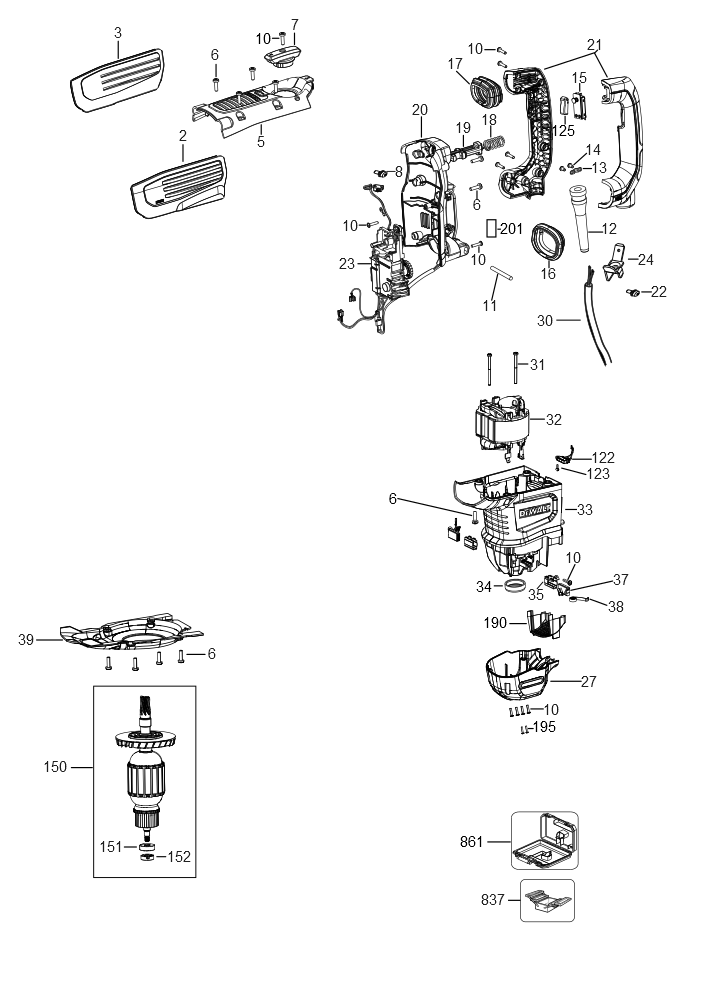 Exploded Diagram A Diagram and Parts List for D25872K Type 2 DeWALT Demolition Hammer