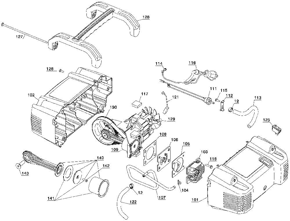 Exploded Diagram A Diagram and Parts List for D2002M-WK Type 9 DeWALT Compressor