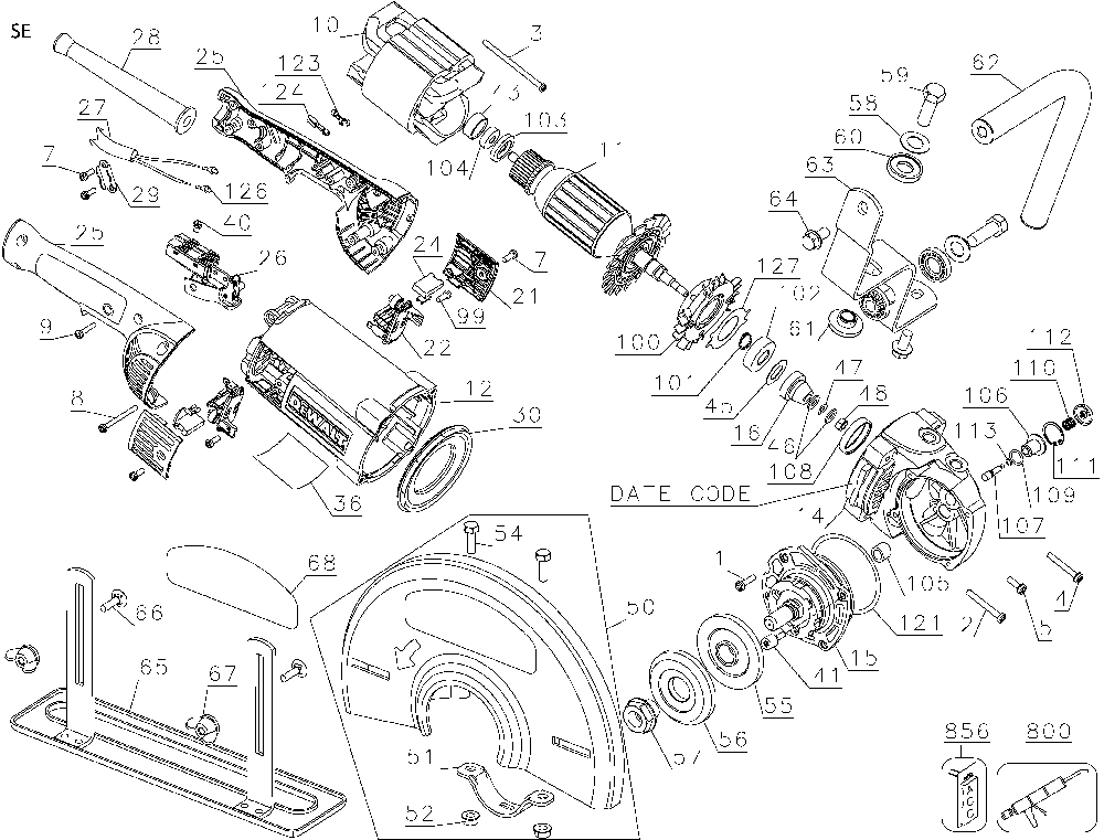 Page A Diagram and Parts List for D28754 Type 3 DeWALT Chop Saw