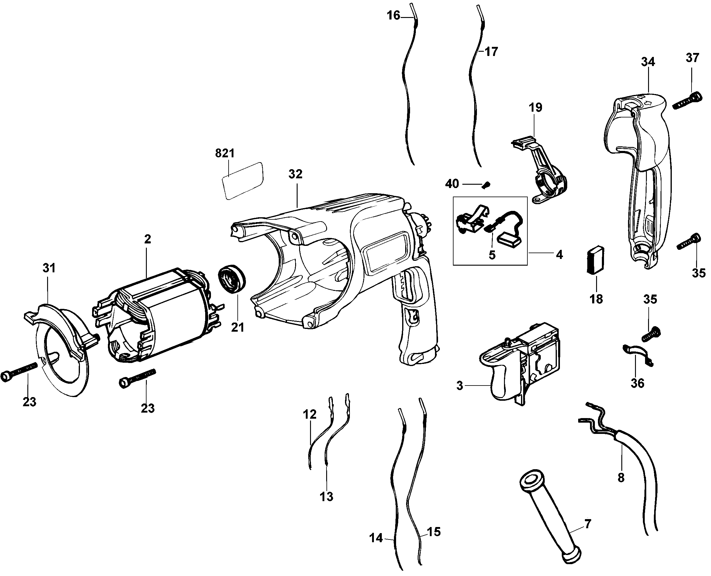 Page B Diagram and Parts List for D25103K 1 DeWALT Hammer
