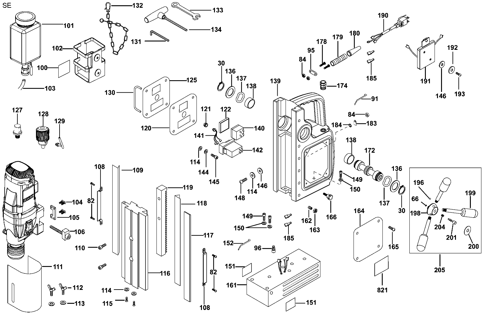 Default Diagram and Parts List for DWE1622K Type 1 DeWALT Electric Drill