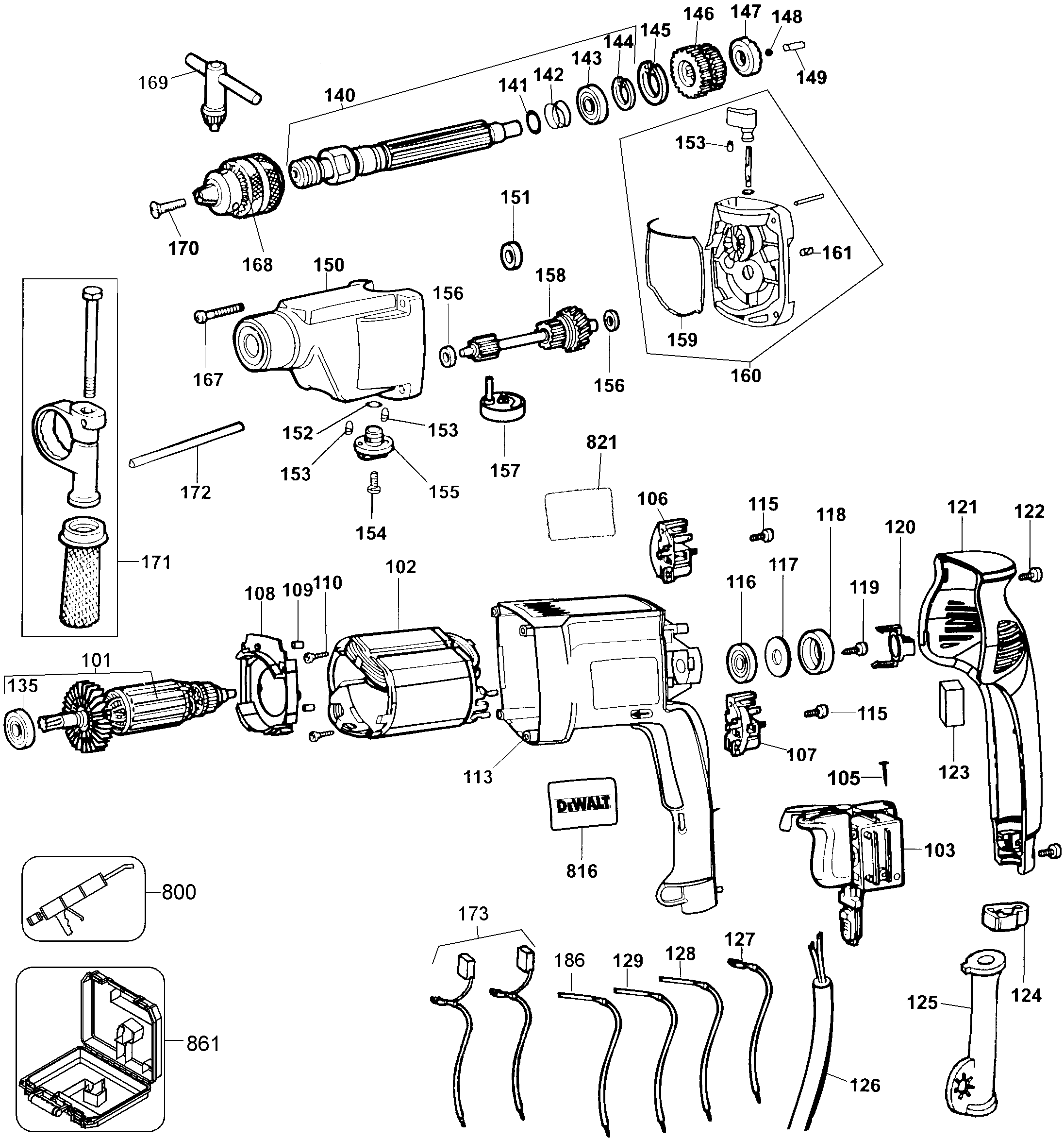 Page A Diagram and Parts List for DW515K 3 DeWALT Hammer