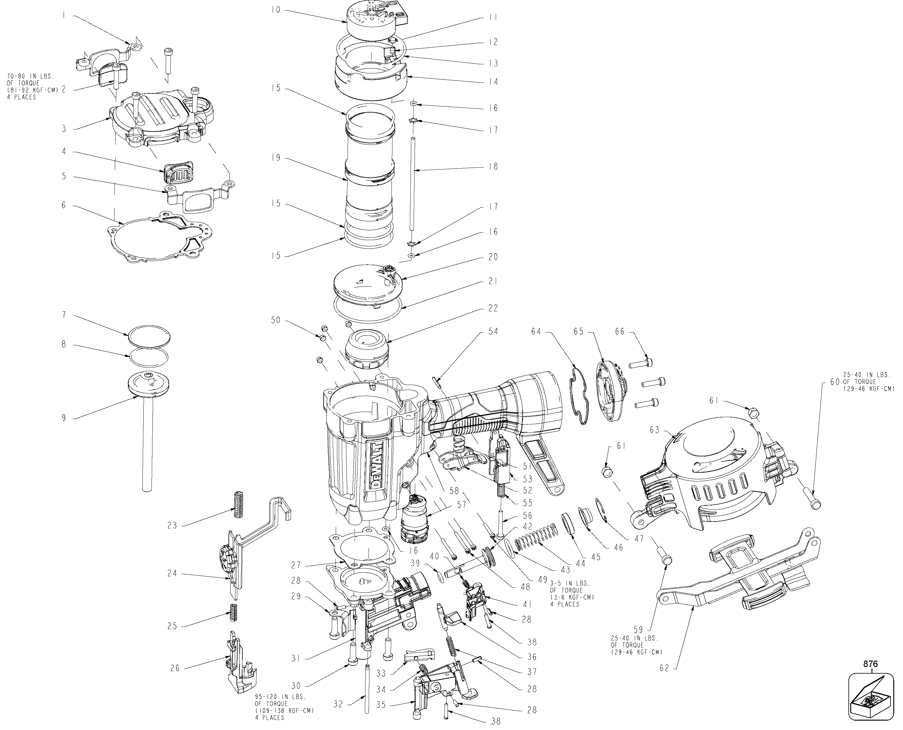 Default Diagram and Parts List for DW45RN Type 0 DeWALT Nailer