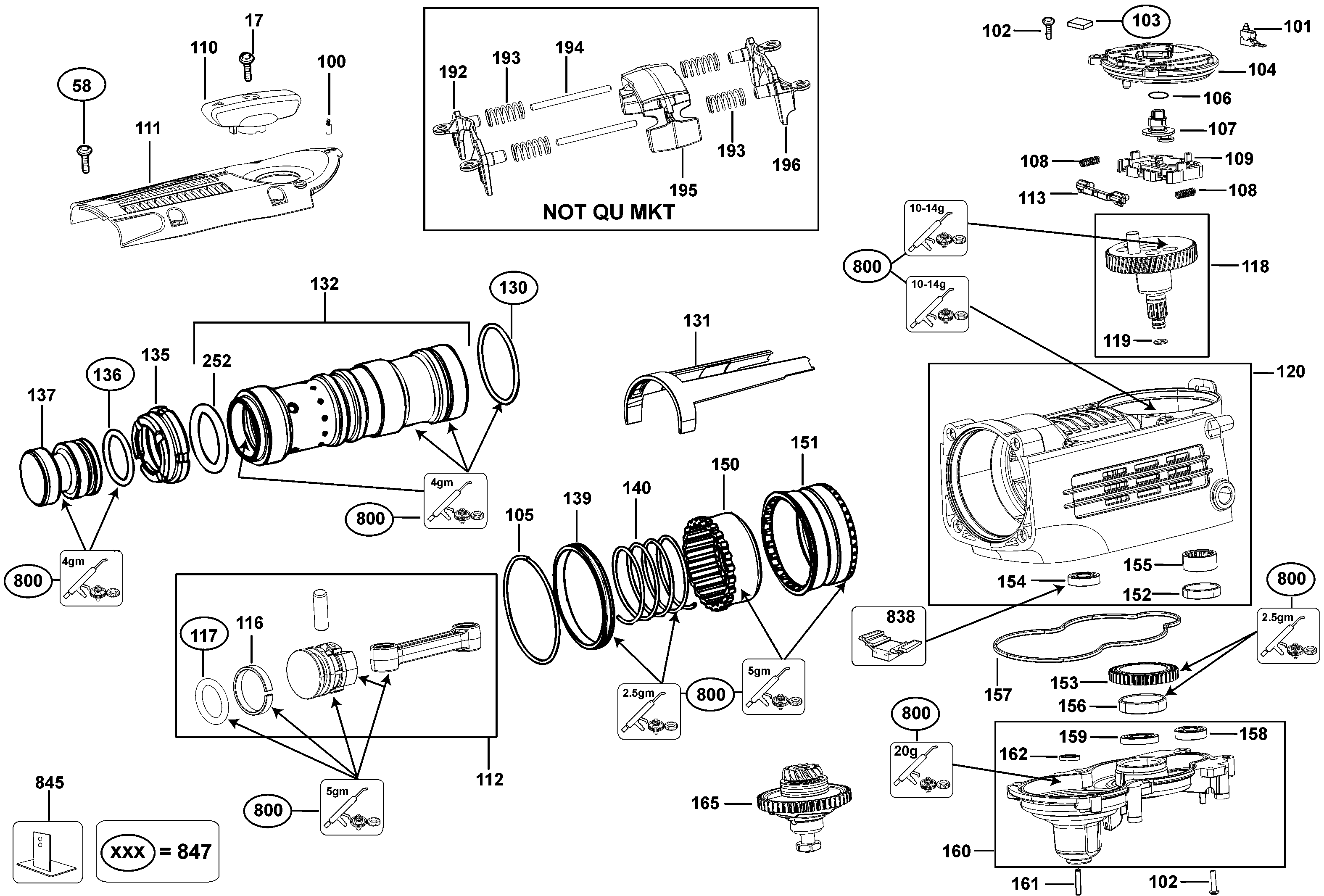 Default 2 Diagram and Parts List for D25712K-AR Type 1 DeWALT Hammer Drill