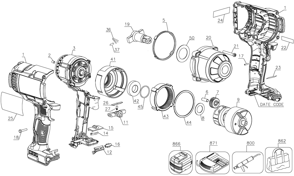 Page A Diagram and Parts List for DCF899P2 Type 4 DeWALT Impact Driver