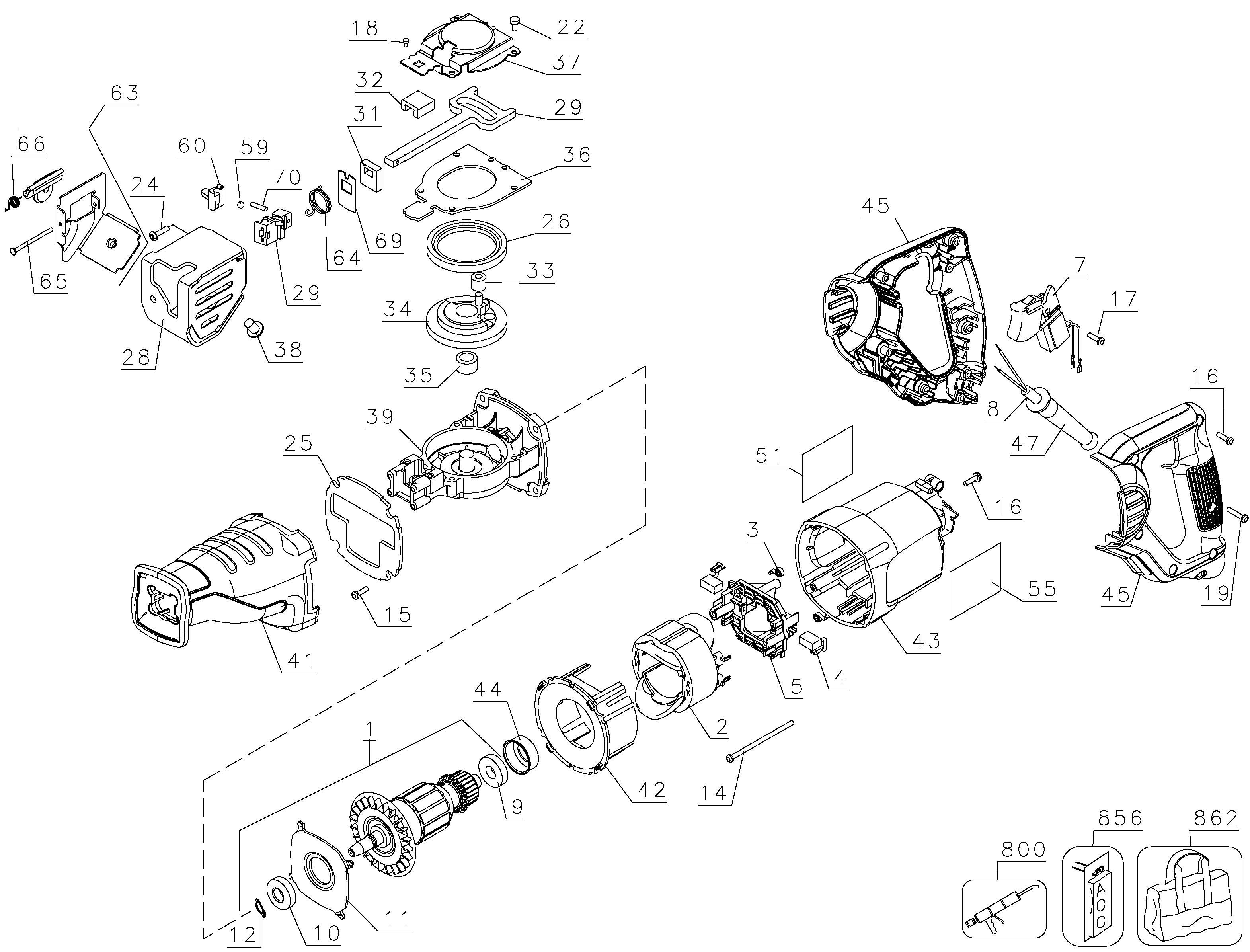 Page A Diagram and Parts List for DW303MC 4 DeWALT Reciprocating Saw