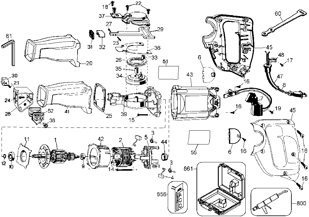 Exploded Diagram A Diagram and Parts List for 23502 Type 1 DeWALT Reciprocating Saw