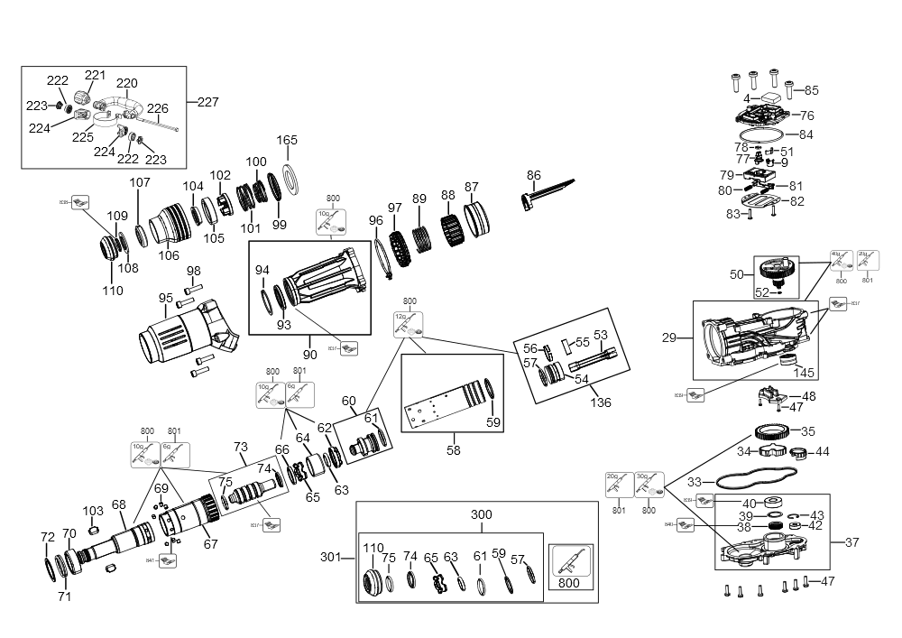Exploded Diagram A Diagram and Parts List for DCH892X1 Type 1 DeWALT Hammer Drill