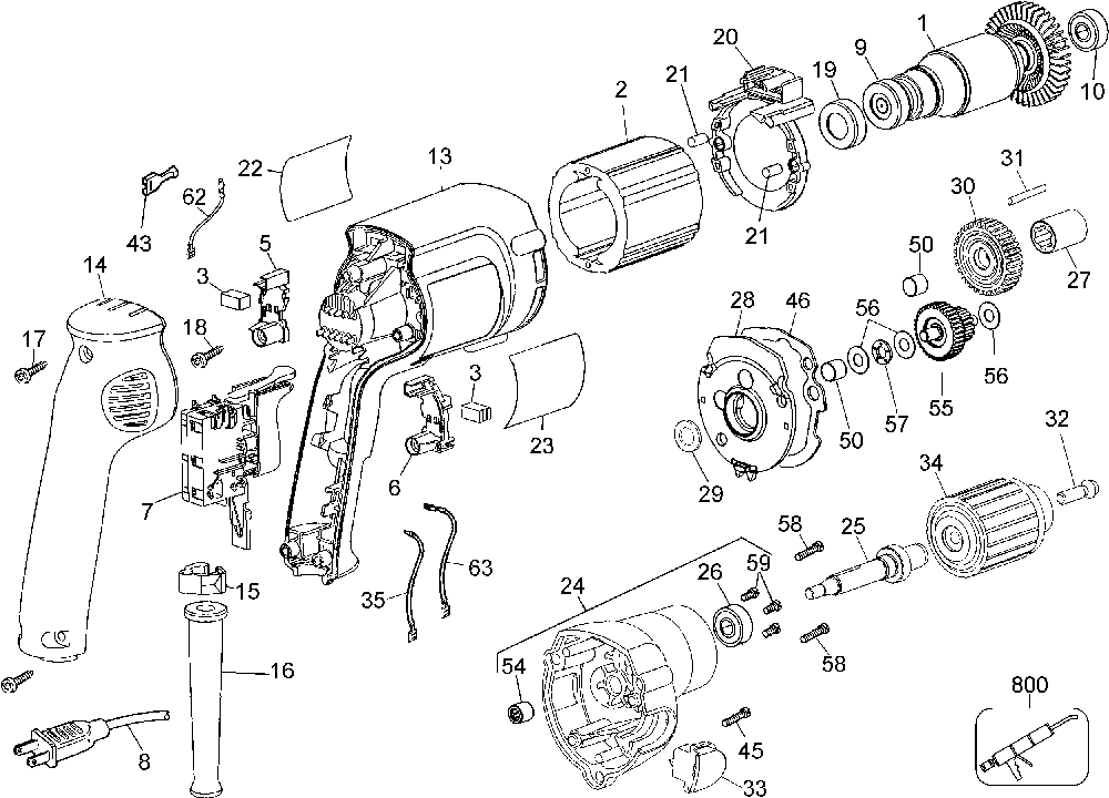 Page A Diagram and Parts List for DW222 Type 2 DeWALT Electric Drill