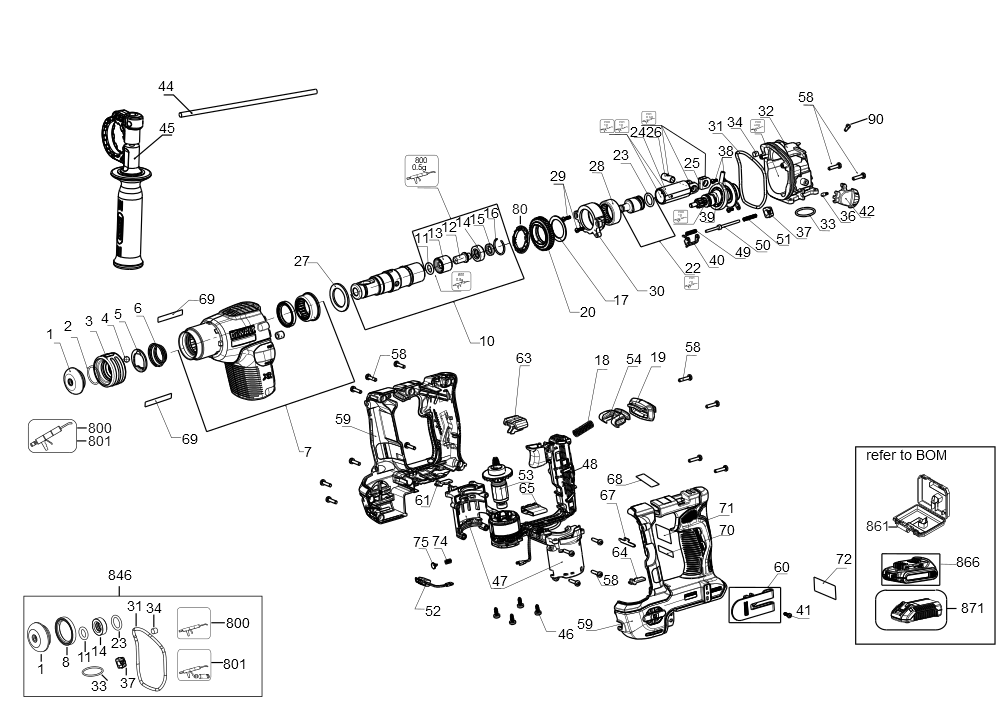 Exploded Diagram B Diagram and Parts List for DCH172E2 Type 1 DeWALT Hammer Drill