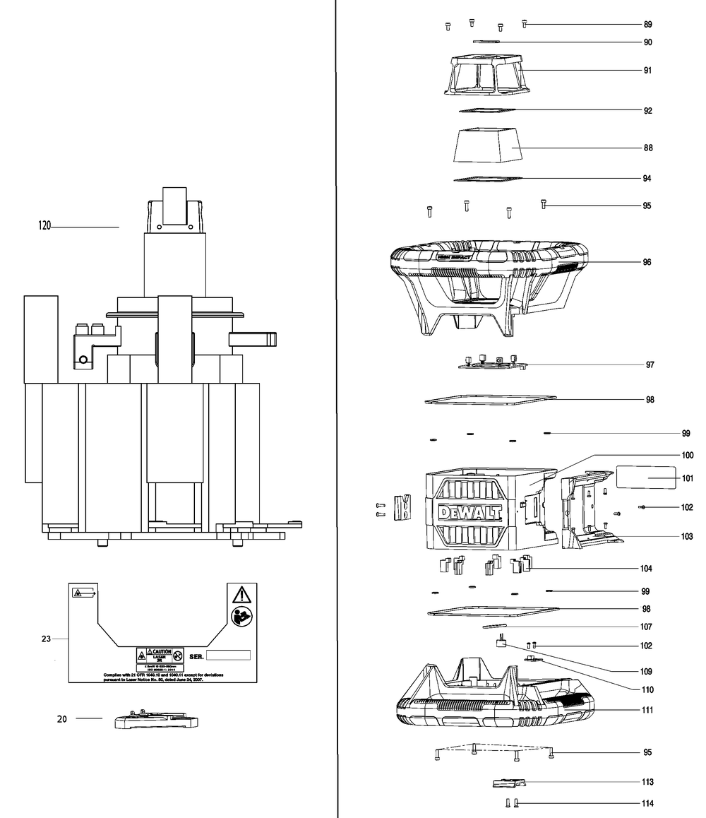 Exploded Diagram A Diagram and Parts List for DW080LGS Type 1 DeWALT Laser Level