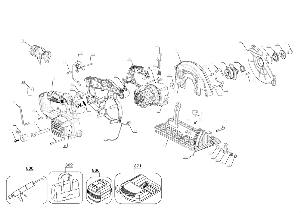 Exploded Diagram B Diagram and Parts List for DCS565P1 Type 1 DeWALT Circular Saw