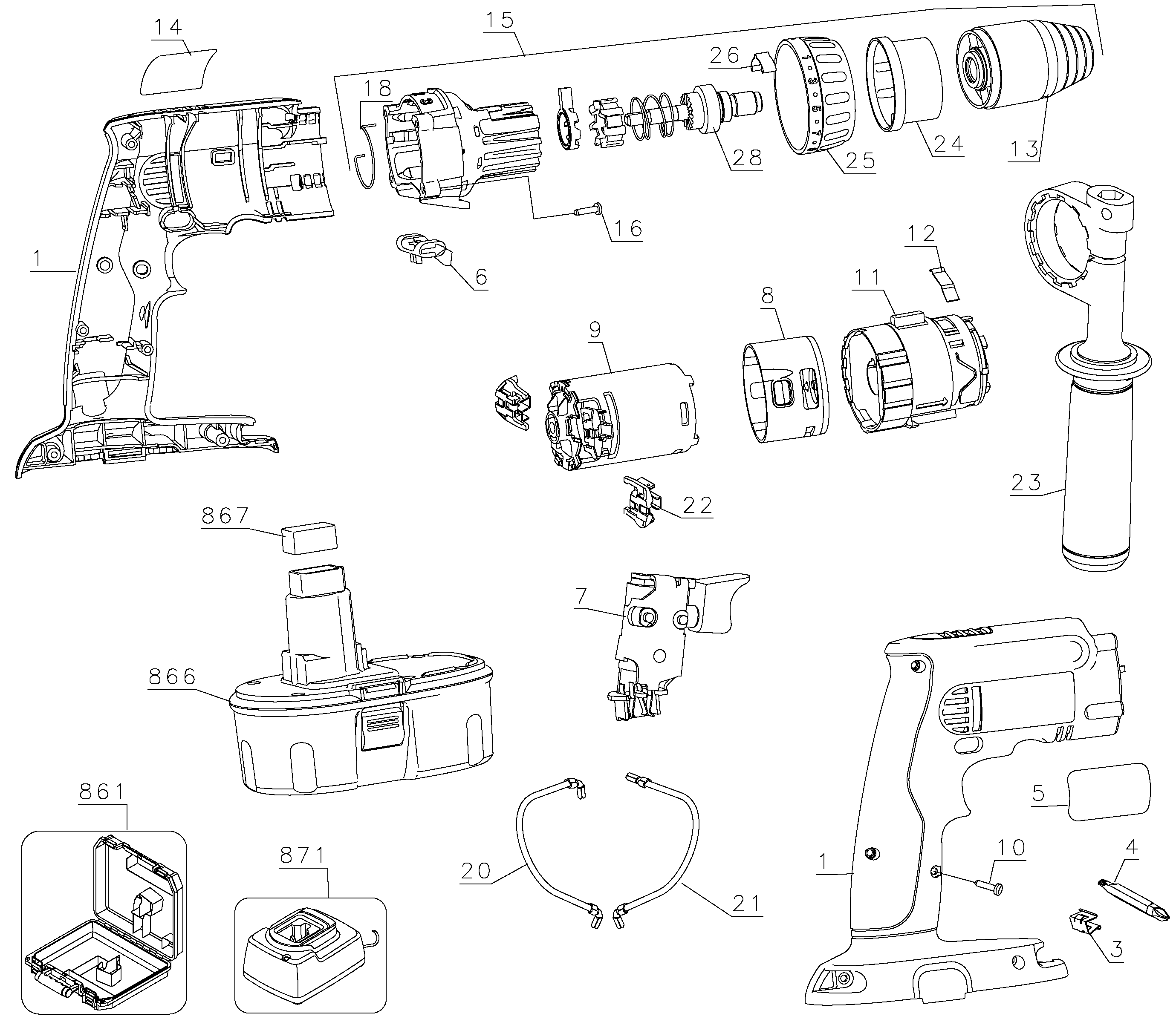 Page A Diagram and Parts List for DCD959KX 1 DeWALT Hammer Drill