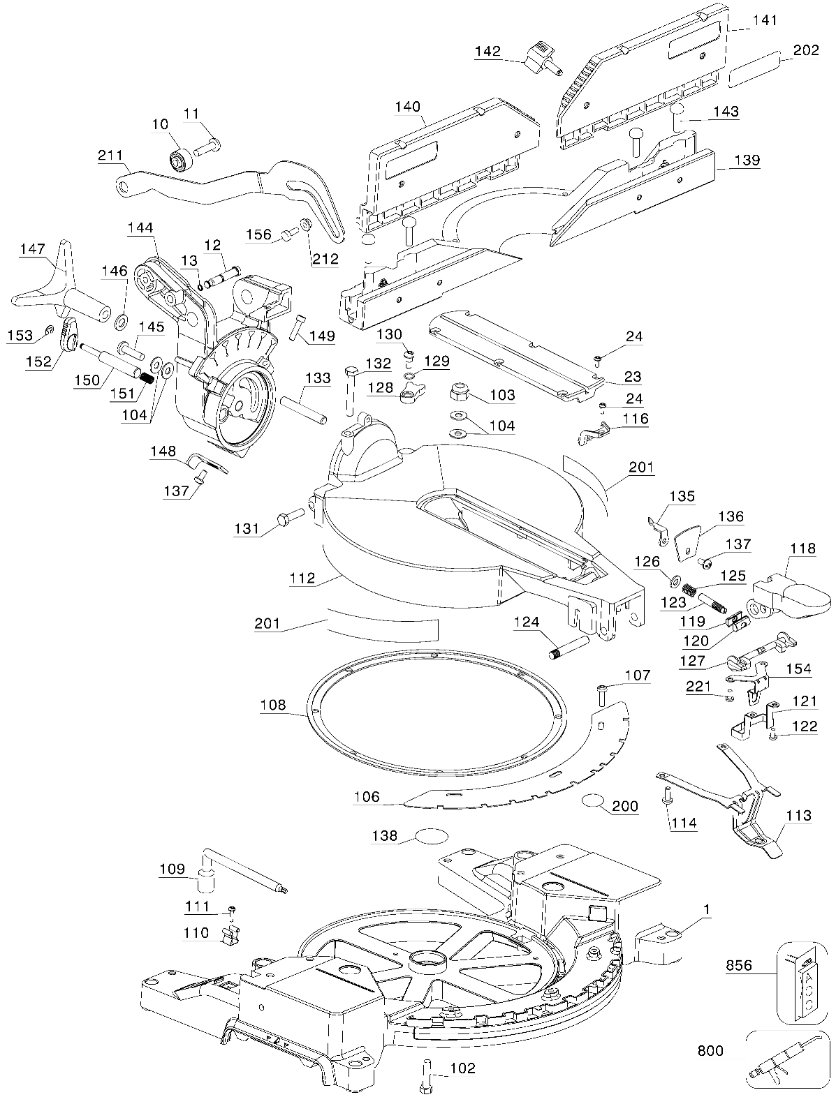 Default 2 Diagram and Parts List for DW716XPS Type 20 DeWALT Miter Saw