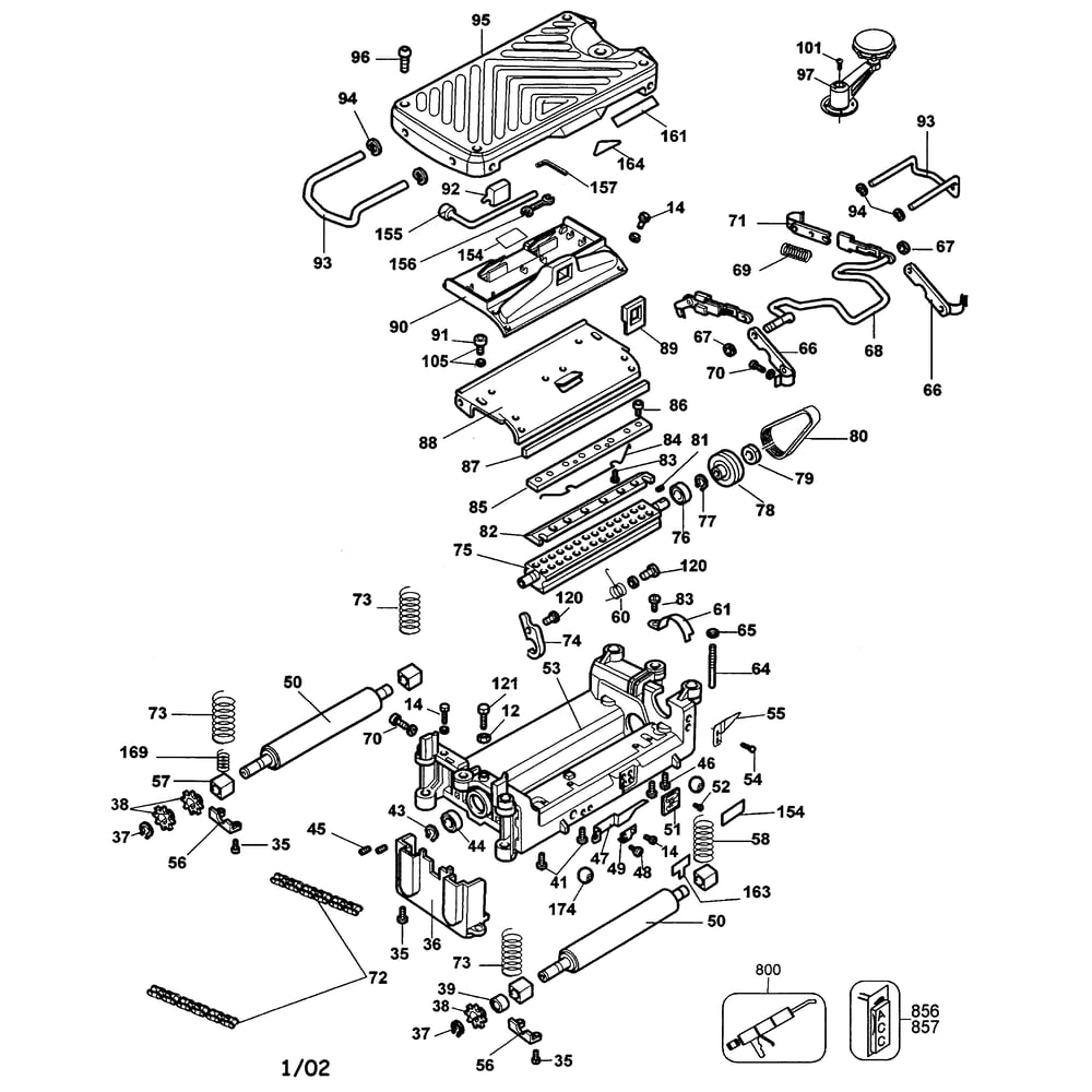 Roller Assy Diagram and Parts List for DW733TY2  DeWALT Planer Jointer