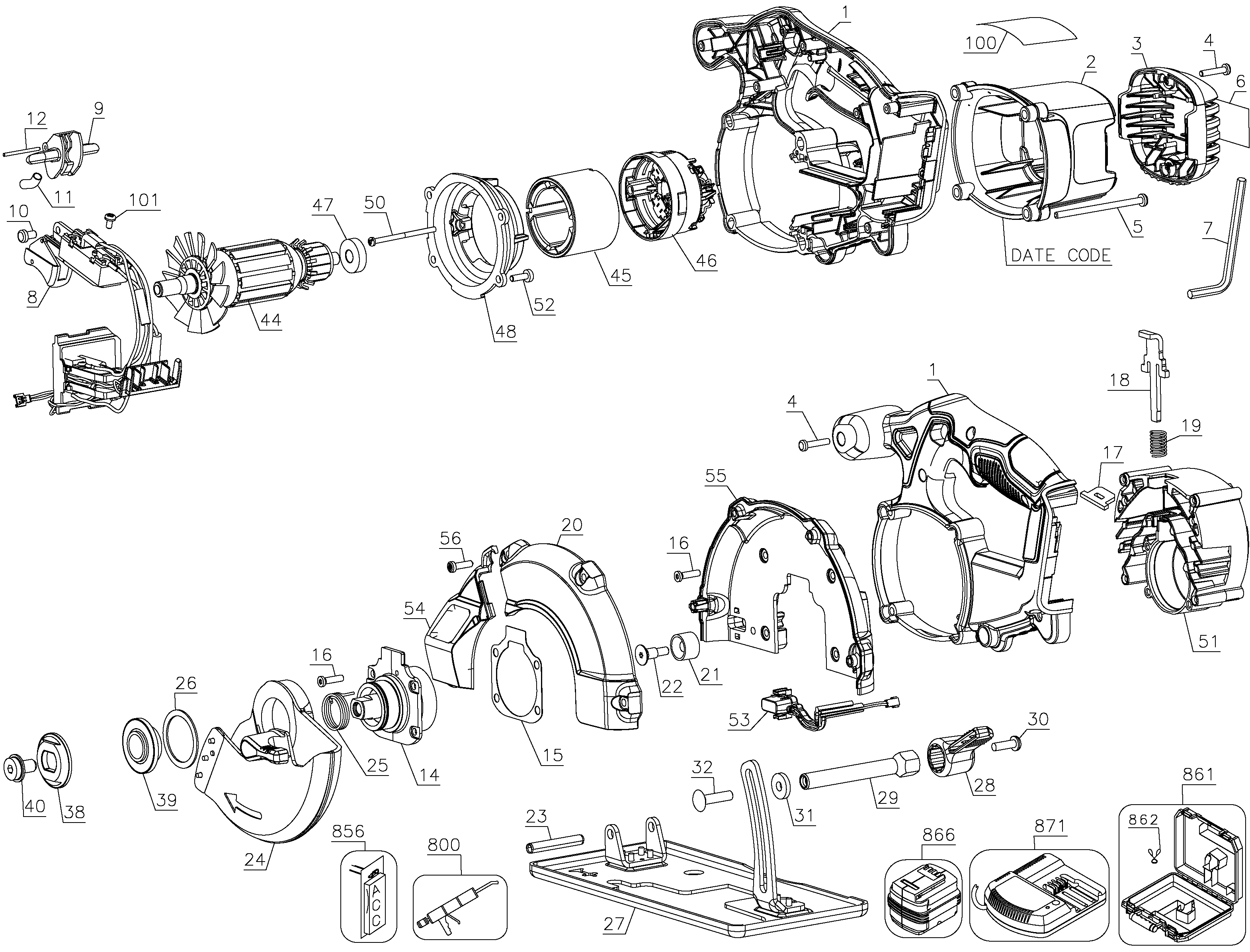 Page A Diagram and Parts List for DCS373P2 2 DeWALT Circular Saw